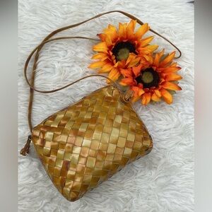 Bottega Veneta Woven Metallic Gold Crossbody Bag
